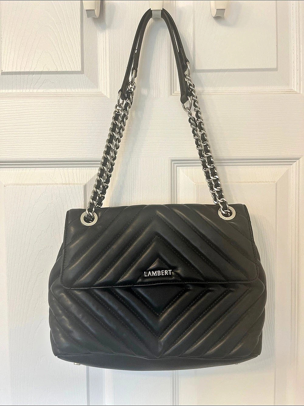 LAMBERT Quilted Chain Shoulder Bag in Black Like New